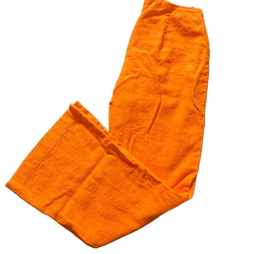 NWOT VERSONA ORANGE HIGH WAISTED LINEN BLEND FLARRED PANTS SIZE 0 S - Picture 5 of 10